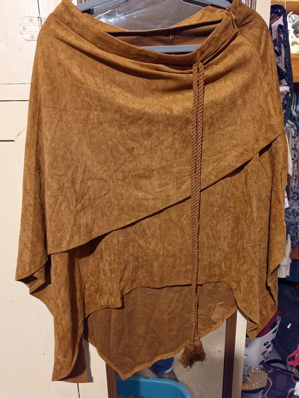 Brown Suede-Look Asymmetric Skirt with Rope Tie